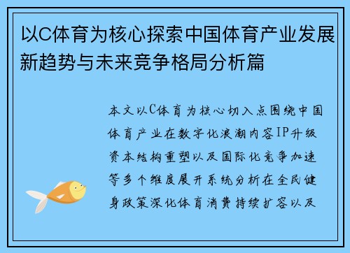 以C体育为核心探索中国体育产业发展新趋势与未来竞争格局分析篇